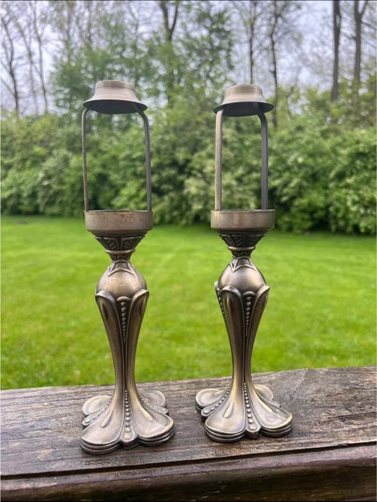 Antique Other - Antique Brass-Toned Decorative Candlestick Pair - Antique